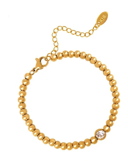 Golden Bead Bracelet with single stone