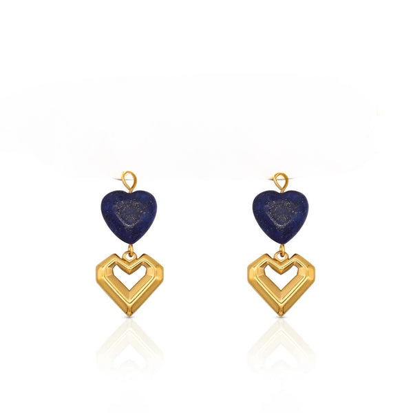 Double heart Charm - Blue & Gold