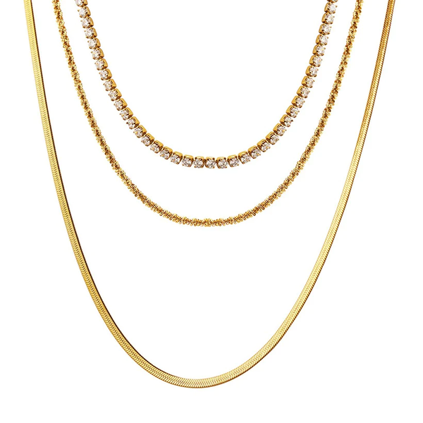 Gold plated three layered necklace