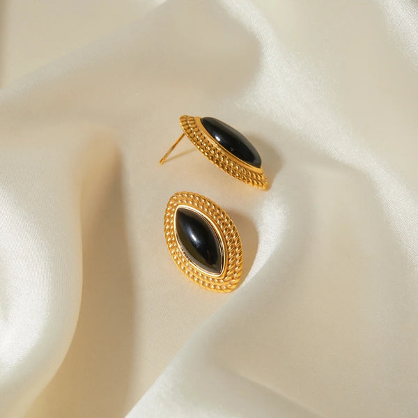 Black Agate Oval Earrings