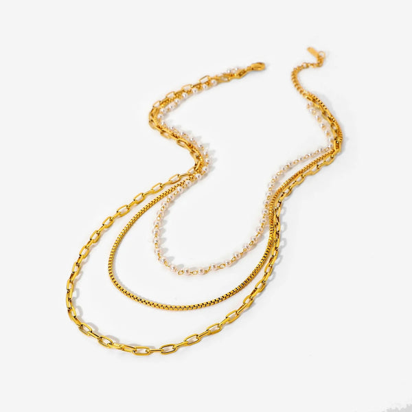 Gold plated layered pearl necklace