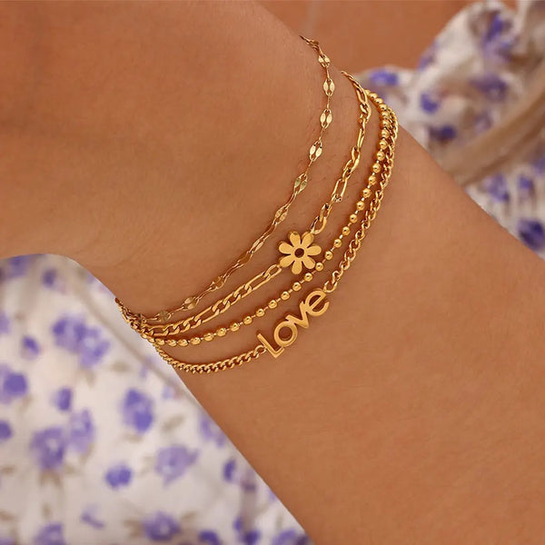 Two layer gold-plated symbol bracelet (Love, Flower, Hamsa,Star)